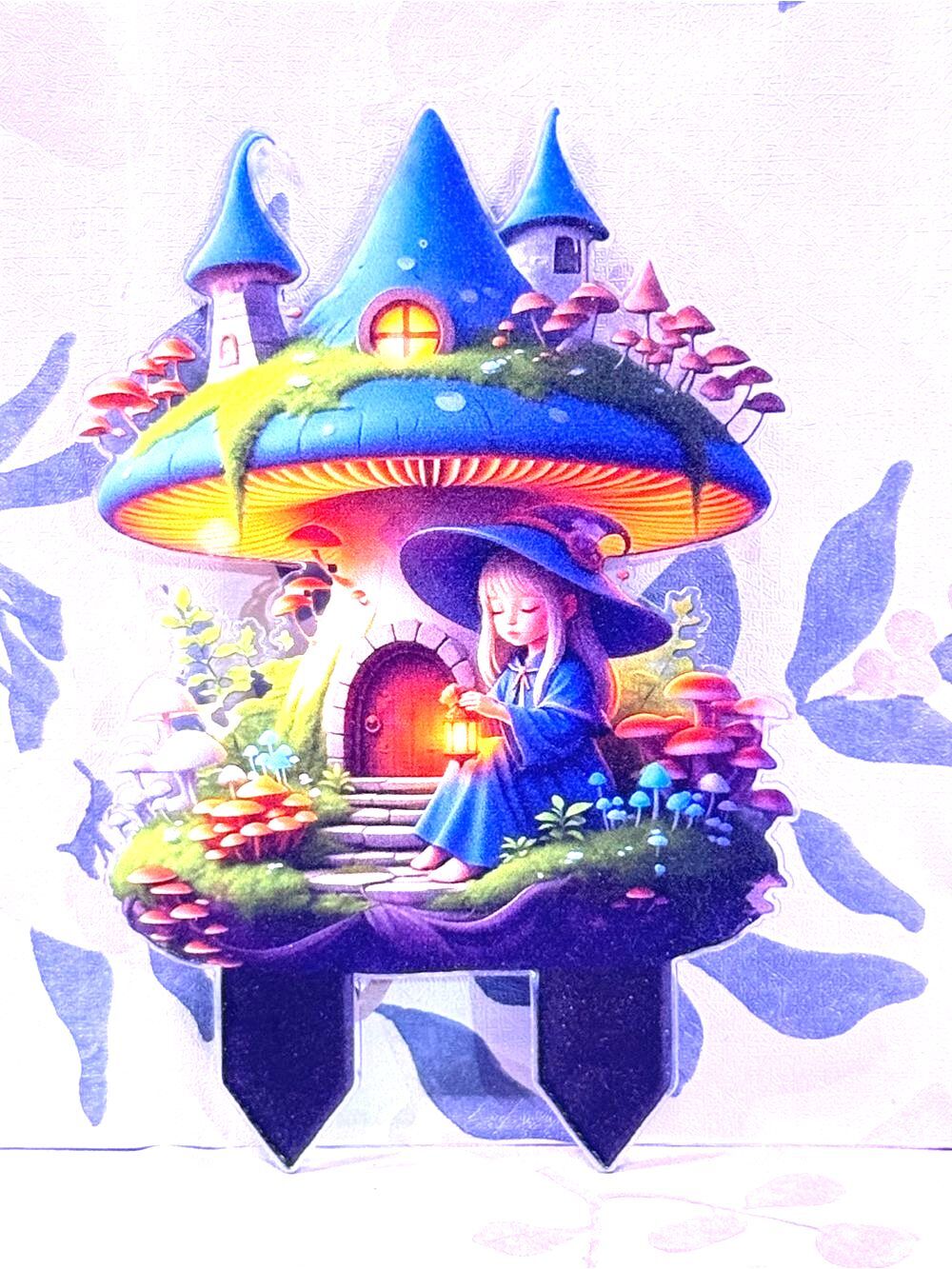 NWT 2D Flat Whimsical Blue Mushroom House Garden Stake/decoration-waterproof - Picture 3 of 4